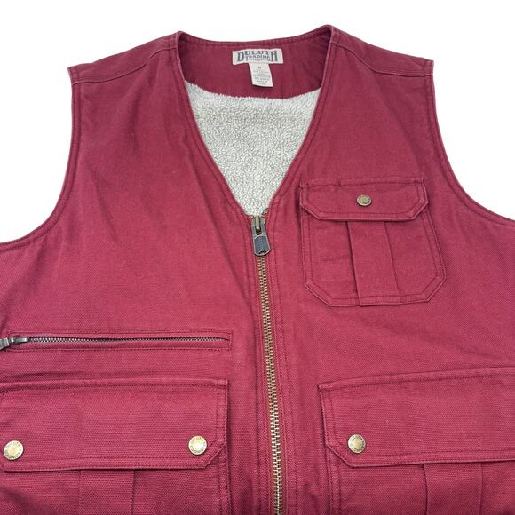 Duluth Trading Co. Medium Burgundy Red Full Zip Sherpa Lined Heavy Canvas Vest - Picture 1 of 4